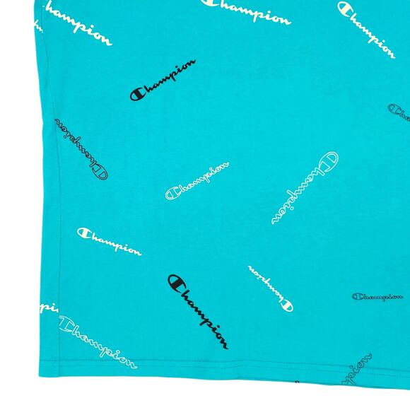 Champion Shirt Mens Medium Blue All Over Print Logo Graphic Tee T-Shirt Cotton - Picture 4 of 12